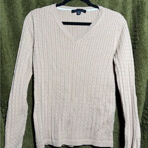 Tommy Hilfiger Women’s Light Beige Cable V-Neck Sweater